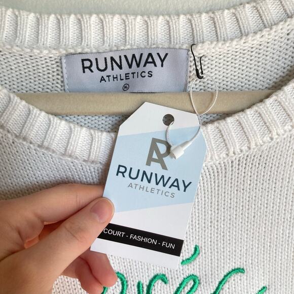 NWT Runway Athletics Womens XL White Apres Tennis Embroidered Knit Sweater Prep - Picture 4 of 10